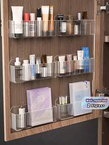 1/3 Pieceswall-Mounted Cosmetic Storage Box, Plastic Makeup Storage Box Suitable For Lipsticks, Brushes, Nail Polish, Skincare Products - Hidden Storage Box For Mirror Cabinet Doors. Bathroom Vanity Storage Rack - Transparent - View 1