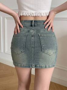 Joudiya Women's Denim Mini Skirt Summer Jeans Skirt - Medium Wash - View 8