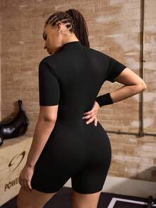 Powerista Women's Plus Size Solid Color Zipper Casual Daily Travel Sports Romper - Black - View 2