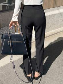 DAZY High Waist Plicated Detail Trousers - Black - View 10
