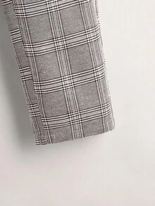 SHEIN 青少年男孩經典格紋彈性腰帶口袋修身學院風長褲 - 咖啡棕 - 查看 4