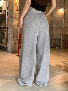 DAZY Solid Color Loose Pleated Long Pants Sports Casual Spring Women's Sweatpants - Grey - View 2