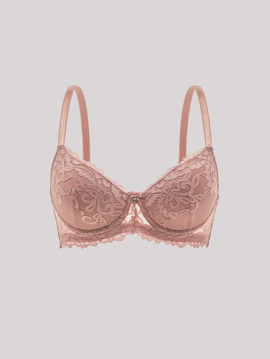 Floral Lace Underwire Bra Lingeriefor Summerfor Summer - Dusty Pink - View 1