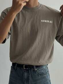 DAZY Summer Letter Print Grey Washed Distressed Men's T-Shirt - Grey - View 2