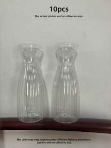 10 piezas de jarrones de vidrio transparente con diseño de rayas de plástico, adecuados para arreglos florales, manualidades, decoración del hogar, decoraciones de mesa y centros de mesa. - Transparente - Ver 8