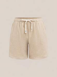 VeloEdit 3pcs Men's 100 Cotton Solid Color Drawstring Waist Pocket Shorts Men Pack Lounge Linen Summer Old Money Vacation Style Gift And - Multicolor - View 3