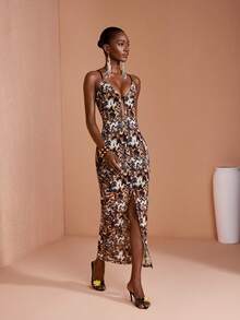 JIAN LASALA Mesh Spaghetti Straps V Neck Women Sleeveless Summer Elegant Long Dress Vacation - Multicolor - View 4