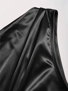 Sweetra Spring/Summer New Women's French Off-Shoulder Fitted Pleated Satin Pink Blouse, Suitable For Casual Wear, Parties And Evening Events - Black - View 5