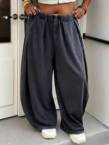 Muchica Plus Size Casual Loose Pants - Dark Grey - View 3