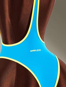 Amplova 女款休閒百搭對比色連身褲，瑜珈與健身適用 - 藍色 - 查看 4