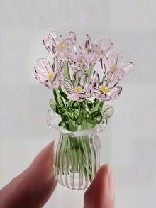 7Pcs Mini Glass Flower Bouquet In Vase, Handmade Colorful Artificial Flower Decor, Tiny Glass Floral Arrangement For Desk, Home Decor & Gift - Multicolor - View 6