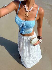 Opulessa Gonna copricostume trasparente con vita elastica in pizzo per vacanze estive da donna - Bianco - Visualizzare 3