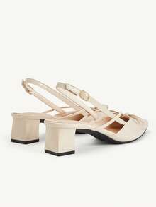 CUCCOO CHICEST Apricot Oily Leather Pointed Bow Slingback Thick Heel Sandals, Workplace Commuting Temperament Shoes - Avocado apricot - View 10