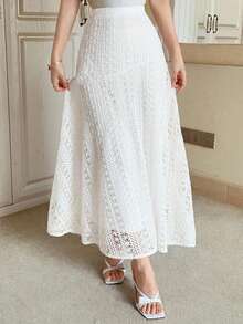 DAZY Women's Lace Embroidered Casual Versatile Date & Outing Skirt - White - View 3