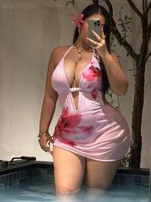 Swim SXY Bộ đồ bơi 2 mảnh cho nữ size lớn, kiểu một mảnh, mùa hè 2026, đồ bơi đi biển nghỉ dưỡng - Hồng - Xem 3
