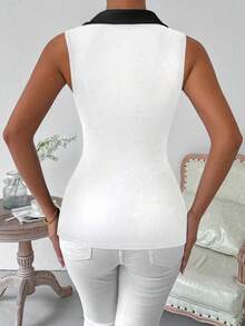 VaVaBold Women's White And Black Sleeveless Tank Top For Summer Graphic Tees Tops Office Everyday Elegant Smart Casual Preppy Back-To-School - Black and White - View 2
