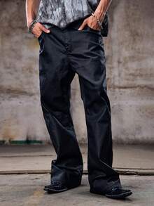 Skyrend Men's Casual Versatile Simple Solid Color Jeansemo - Black - View 4