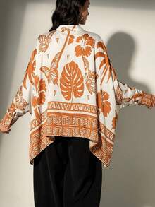 Aveloria Modichic Commuter Elegant Retro Color Block Positioned Print Square Scarf Sleeve Hem Design Long Sleeve Loose Women's Vacation Style Shirt - Multicolor - View 2