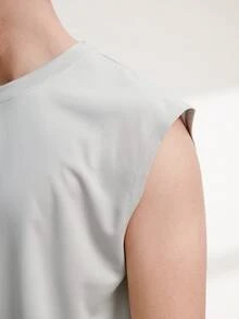 Driftmere 男友風男士運動無袖背心，適合戶外跑步與健身，快乾運動背心，基本印花，夏季健身房穿搭 - 淺灰色 - 查看 6