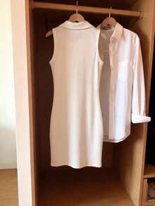 GlowEve Solid Color Fitted Button Front Sleeveless Midi Dress, Spring/Summer - Multicolor - View 2