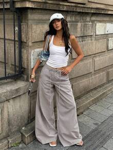 Coolane Women's Summer Streetwear Casual Basic Daily Wear Going Out Graphics Striped Butter Brown Low Rise Straight Pants - Coffee Brown - View 2