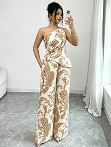 Selianne 女士两件套不对称肩部无袖上衣和裙子套装 - 彩色 - 查看 4