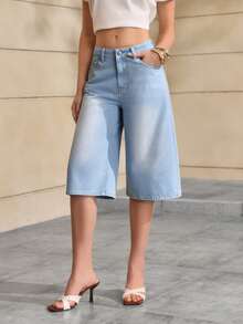 Selenza Women's Solid Color Fashion Straight Leg Cropped Jeans Everyday Light Blue Summer Casual Travel - Blue - View 4