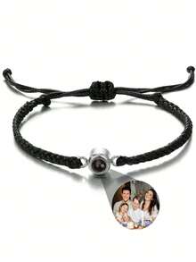 1pc Customized Photo Projection Bracelet, Stainless Steel Braided Couples Bracelet, Personalized Photo Memory Gift For Women, Family And Couples - Black - View 13