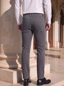 Officeau Herren Hose mit schräger Tasche und geradem Bein ohne Gürtel, Herbst - Dunkelgrau - Übersicht 2