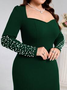 Coutiva Đầm dạ hội chính thức size lớn đính ngọc trai giả, xẻ tà gấu váy (thiết kế tinh xảo) - màu xanh lá - Xem 7