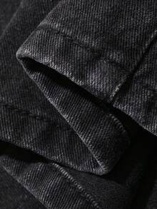 DAZY Celana Pendek Denim Pria Ukuran Besar Warna Hitam dengan Detail Saku dan Efek Lusuh, Cocok untuk Musim Gugur - Hitam - View 3