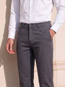 Officeau Herren Hose mit schräger Tasche und geradem Bein ohne Gürtel, Herbst - Dunkelgrau - Übersicht 7