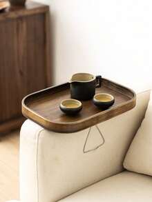 Multi-Purpose Bamboo Sofa Tray For Remote Control, Snacks And Beverages Storage, Household Bamboo Storage Tray - Brown - View 4