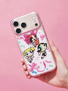 THE POWERPUFF GIRLS X SHEIN 卡通印花透明粉色亮片手機殼，適用於 IPHONE 11 - 17 Pro Max - 彩色 - 查看 2