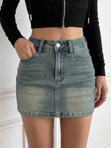 Joudiya Women's Denim Mini Skirt Summer Jeans Skirt - Medium Wash - View 7