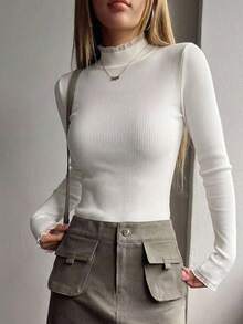 DAZY Women's 2 In 1 Solid Color Knit Long Sleeve Sweater,Long Sleeve Tops,Fall Women Clothes - Apricot - View 10