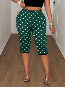 Maweii Plus Size Women's Green Contrast Design Lace Patchwork Fashion Cute Leggings Holiday Summer - Green - View 3