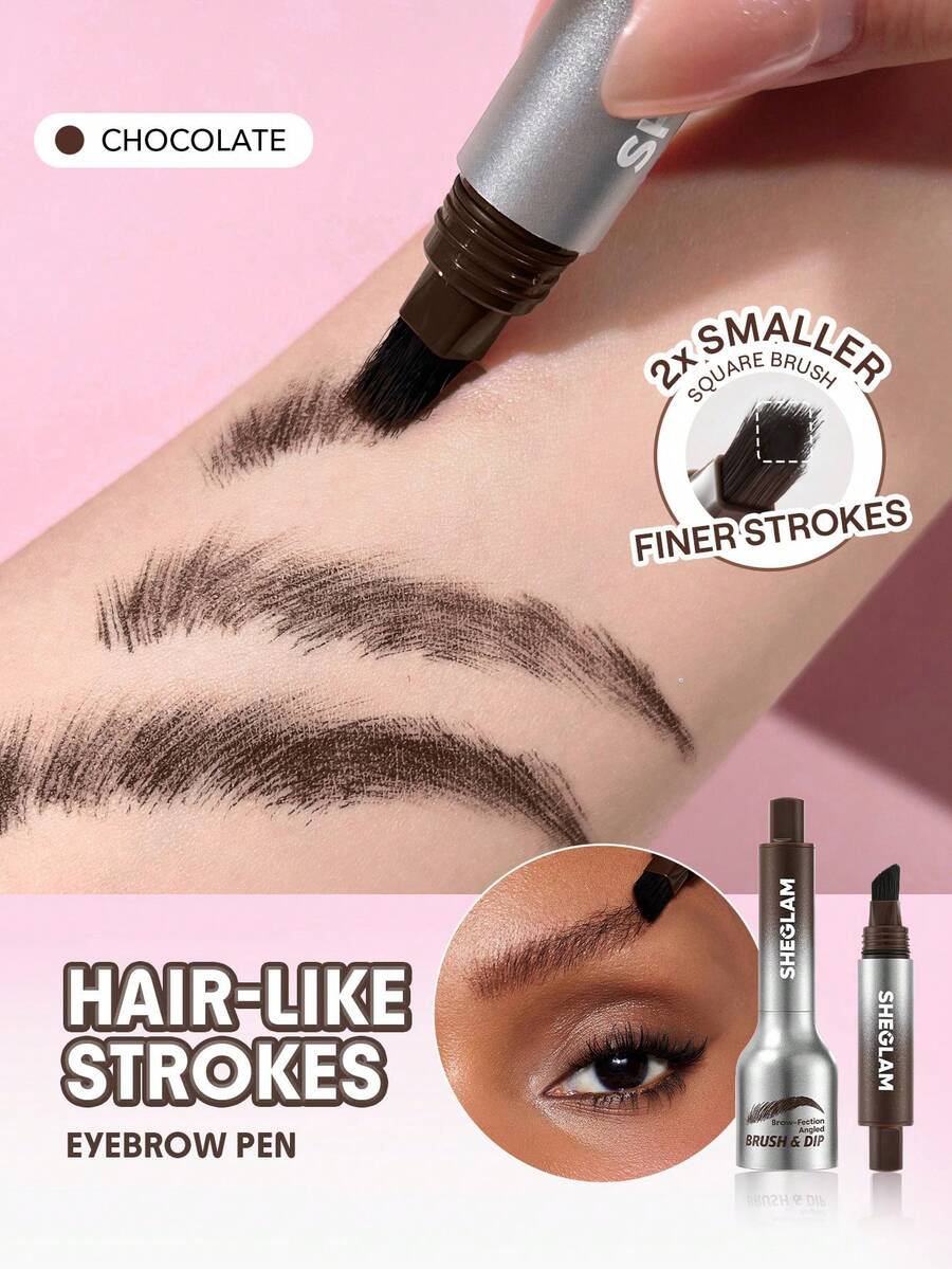 SHEGLAM Brow-Fection 斜角刷 & 浸巧克力髮絲狀筆觸液體 Eyeborw Eyeborw 凝膠筆易於著色持久速乾造型勾勒輪廓填充眉妝 - Chocolate - 查看 1