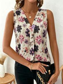 EMERY ROSE Women's V-Neck Sleeveless All-Over Floral Print Casual Tank Top - Multicolor - View 4