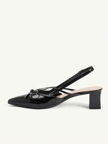 CUCCOO CHICEST Black Pointed Toe Bow Slingback Thick Heel Sandals, Workplace Commuting Temperament Shoes - Three knives black - View 10