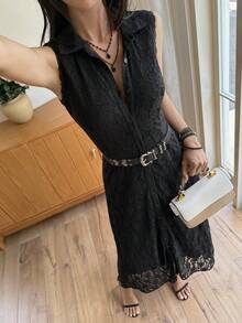 DAZY Women's Elegant Sexy Single-Breasted Lace Fashion Sleeveless Dress Sundress Night Out Dinner Party Night Black Floral Summer - Black - View 6