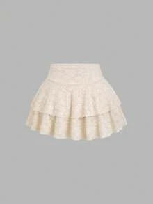 Sweetra French Lace Hot Girl Style Cake Skirt A-Line Mini Skirt Summer Women's Skirt - Apricot - View 2