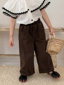 Dazy Kids 嬰兒/幼兒(女孩)休閒寬腿寬鬆牛仔長褲 - 咖啡棕 - 查看 5