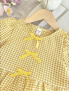 LMoss Kids 女童格子休闲衬衫 - 黃色 - 查看 3