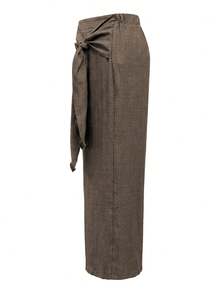 Lacomfia Minimalist Casual Solid Color Asymmetrical Hem Wide Leg Pants Spring Summer Plus Size Fall - Brown - View 3
