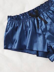 Charlaine Floral Lace Bralet With Satin Shorts - Navy Blue - View 3