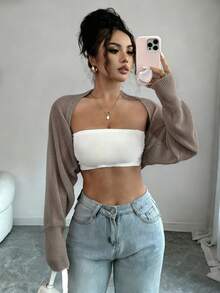 Rafferiza Women's Solid Color Raglan Long Sleeve Asymmetrical Hem Cardigan - Maroon - View 6