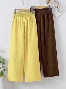 Sparklyn Girls Casual Vacation Beach Pastoral Travel Daily Home Versatile All-Match Rope Tie Ruffle Loose Wide Leg 2pcs Long Pants - Multicolor - View 3