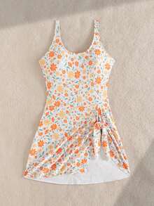 SHEIN Swim 女士沙滩度假印花连体泳衣 - 淡黃色 - 查看 5