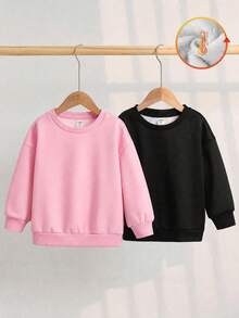 Maija Kids Maija Kids 2件組 BASICS 兒童少女休閒百搭舒適保暖內裡圓領寬鬆長袖針織套頭運動衫 多款套裝 2款各1件 2件組 適合通勤、上學、日常休閒、度假旅遊、運動，適用於秋冬季節 - 粉色 - 查看 2